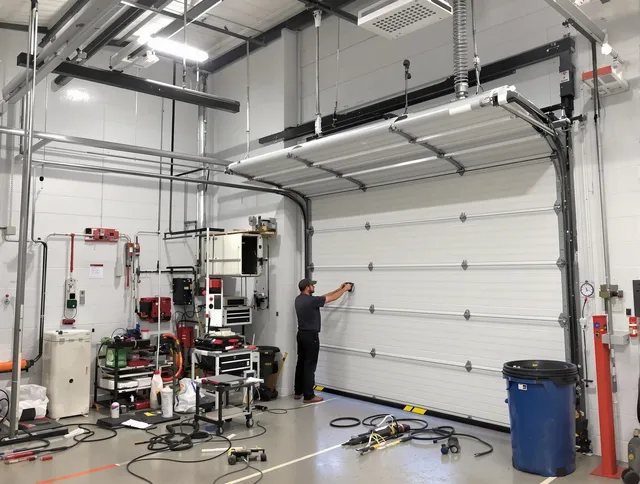 Fort Collins Garage Door Repair certified technician performing commercial door repair at a Fort Collins business facility