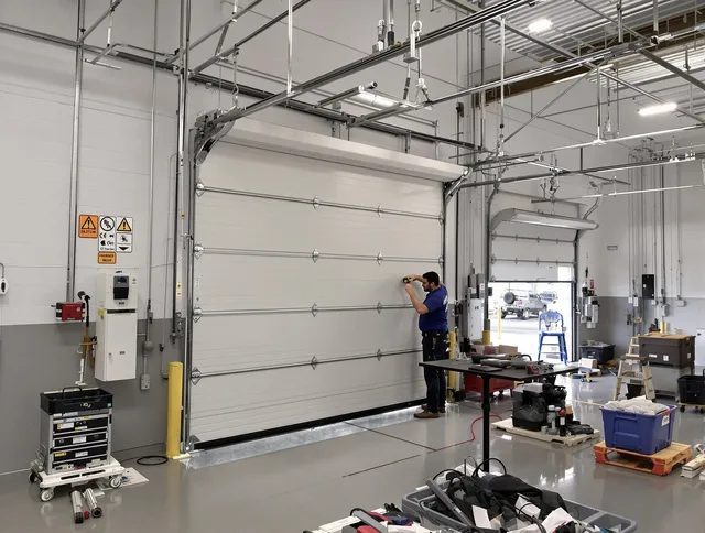 Commercial garage door repair being performed by Fort Collins Garage Door Repair expert in Fort Collins