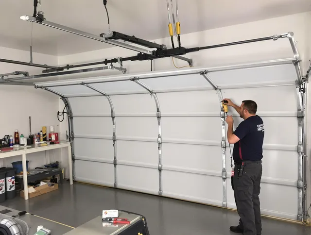 Fort Collins Garage Door Repair certified technician performing overhead door system repair in Fort Collins
